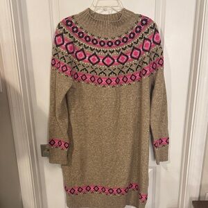 LOFT Beige and Pink Patterned Long Sleeve Dress